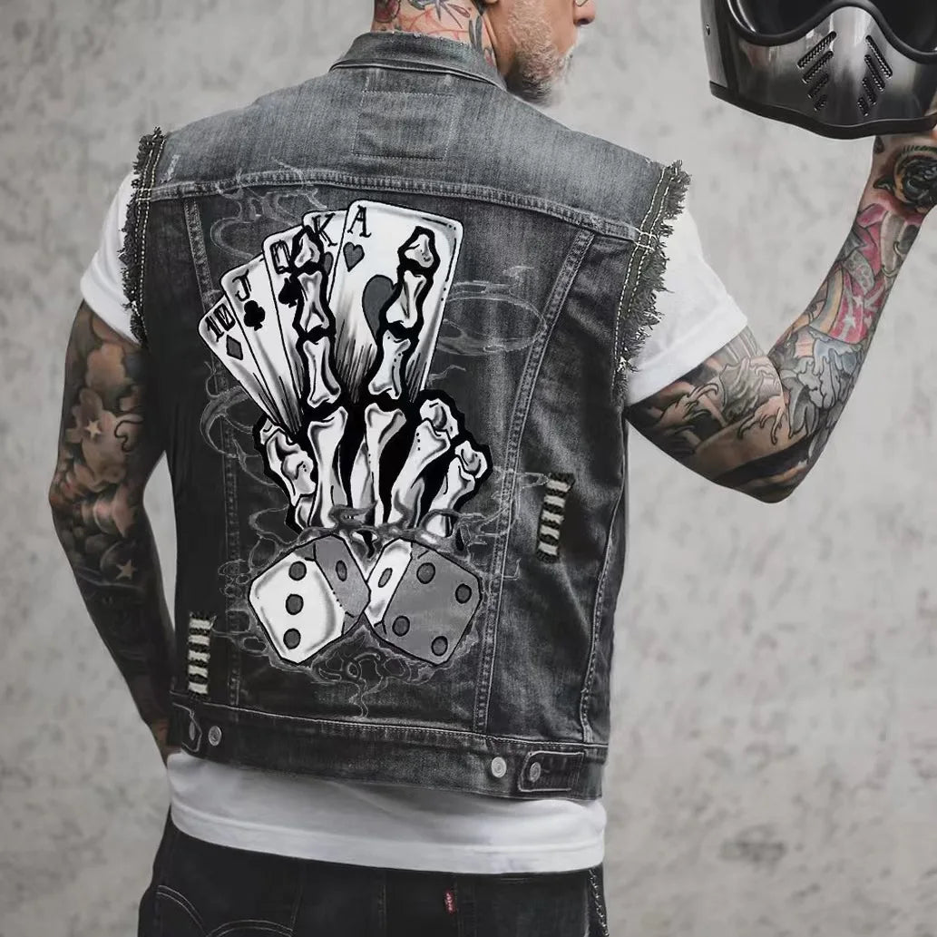 Alr™ Men's Denim Biker Motorcycle Vest, Cards & Dice