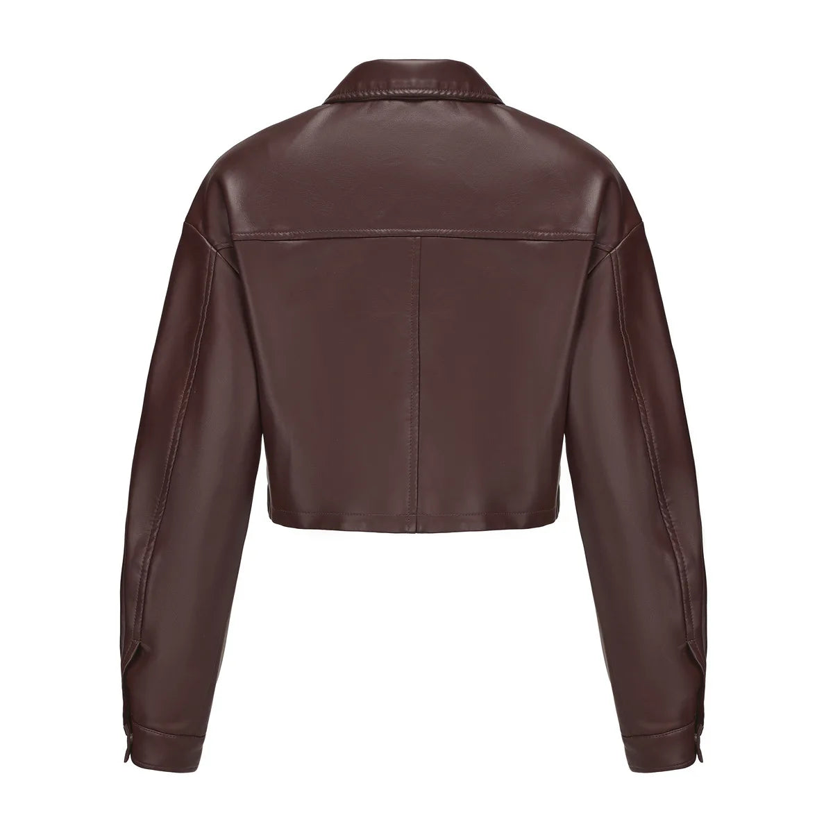 Alr™ Women's Short Leather Biker Jacket with Lapel and Two Pockets