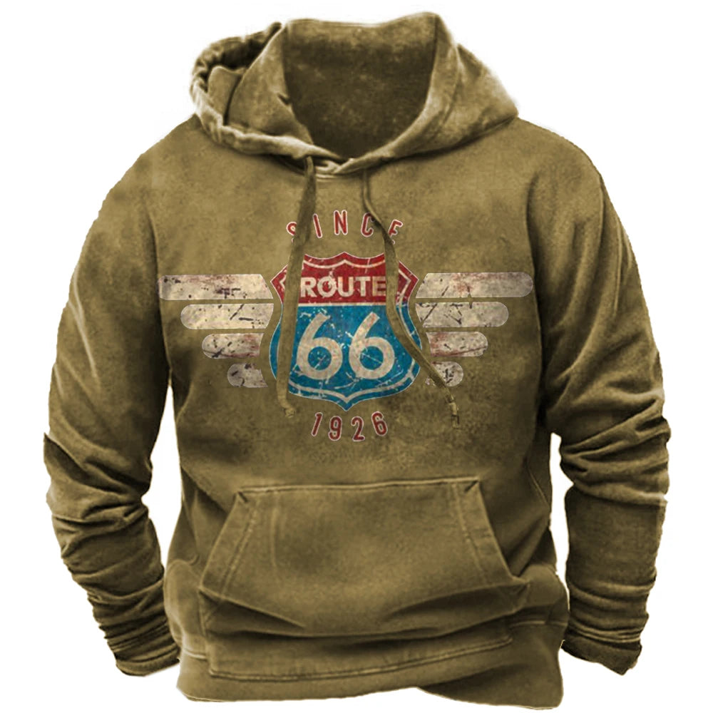 Alr™ Men's Vintage Route 66 3D Moto Print Hoodie