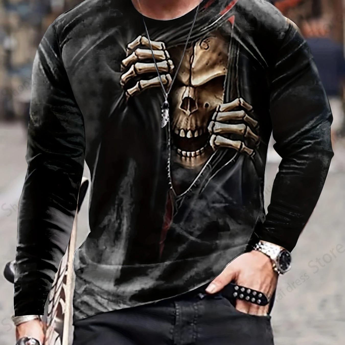 Alr™ Men's 3D Long Sleeves Skull Print Shirt