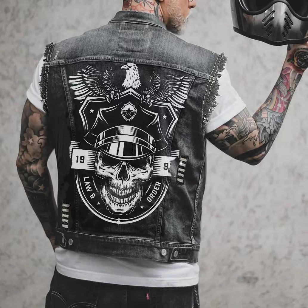 Alr™ Men's Denim Biker Motorcycle Vest, Law & Order