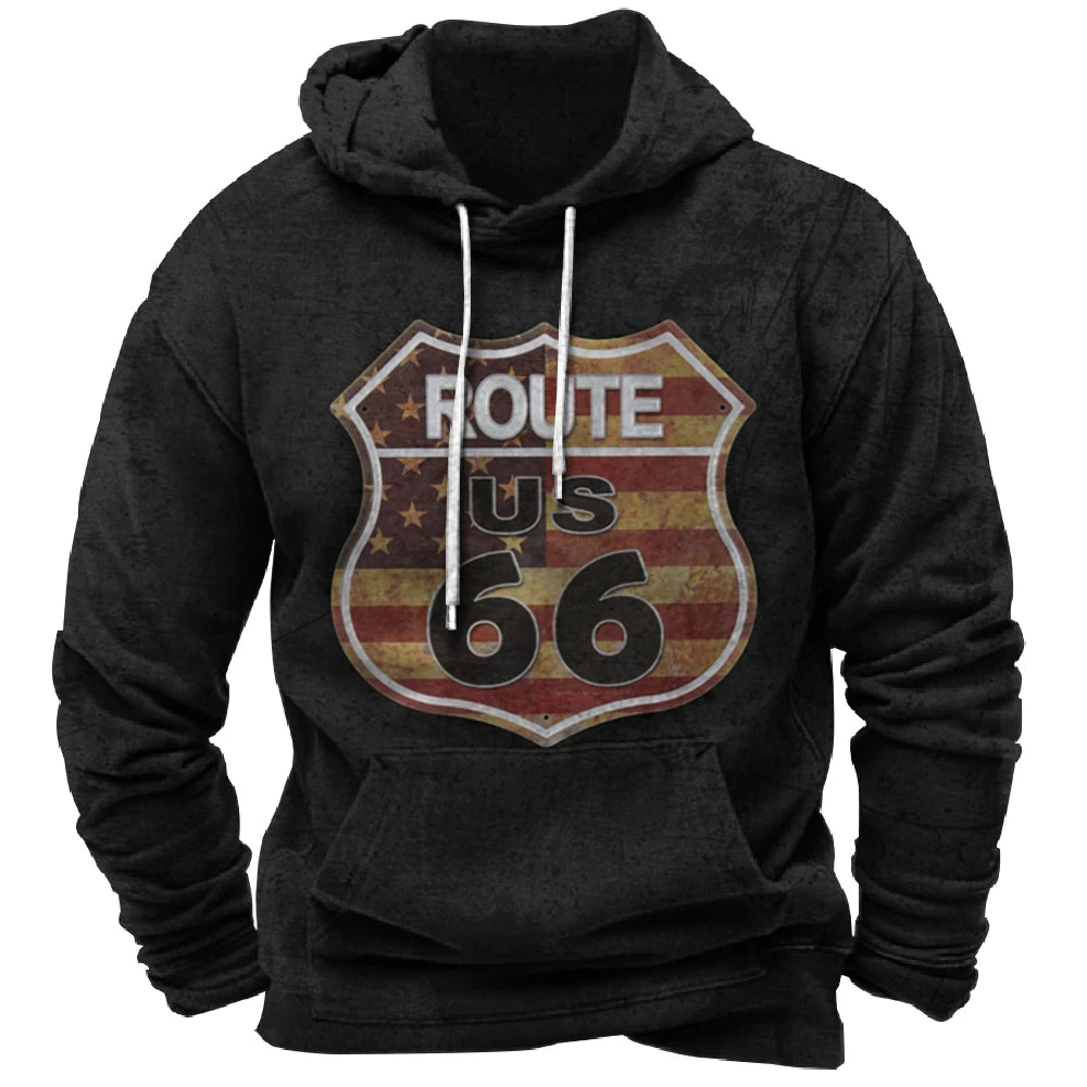 Alr™ Men's Vintage Route 66 3D Moto Print Hoodie