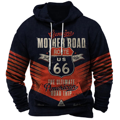 Alr™ Men's Vintage Route 66 3D Moto Print Hoodie