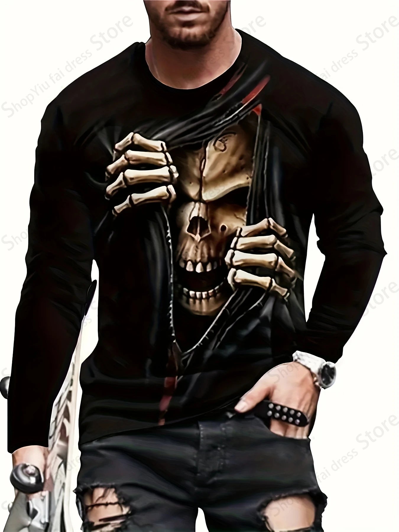 Alr™ Men's 3D Long Sleeves Skull Print Shirt