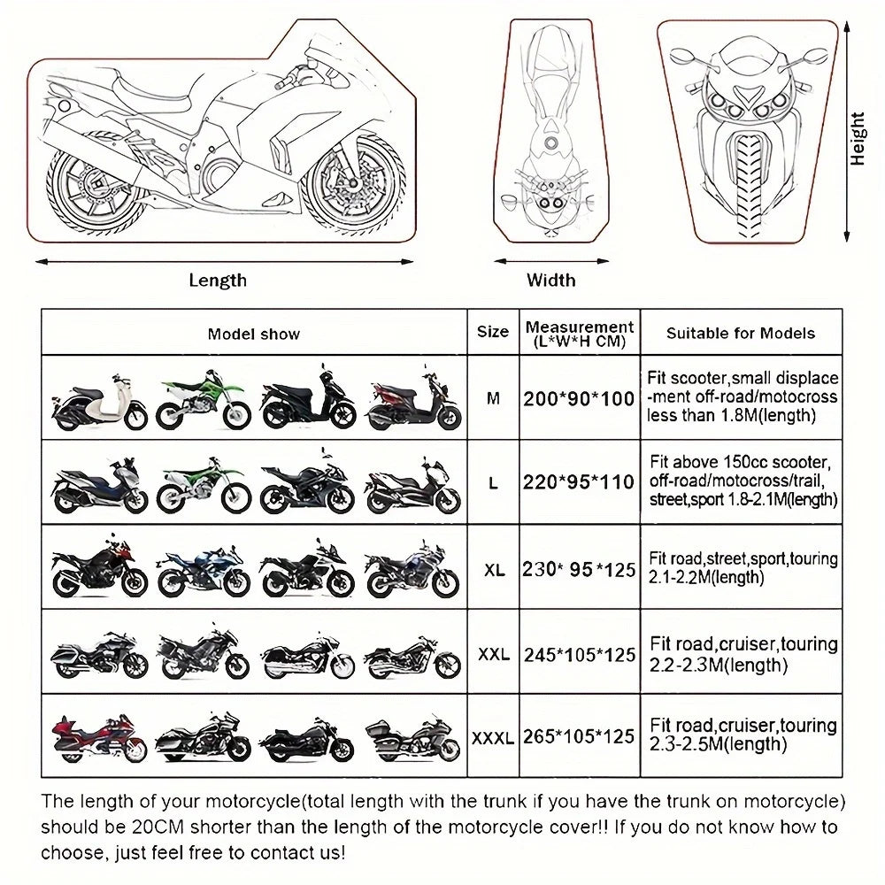 Waterproof Motorcycle Cover - Outdoor Dustproof Windproof Universal