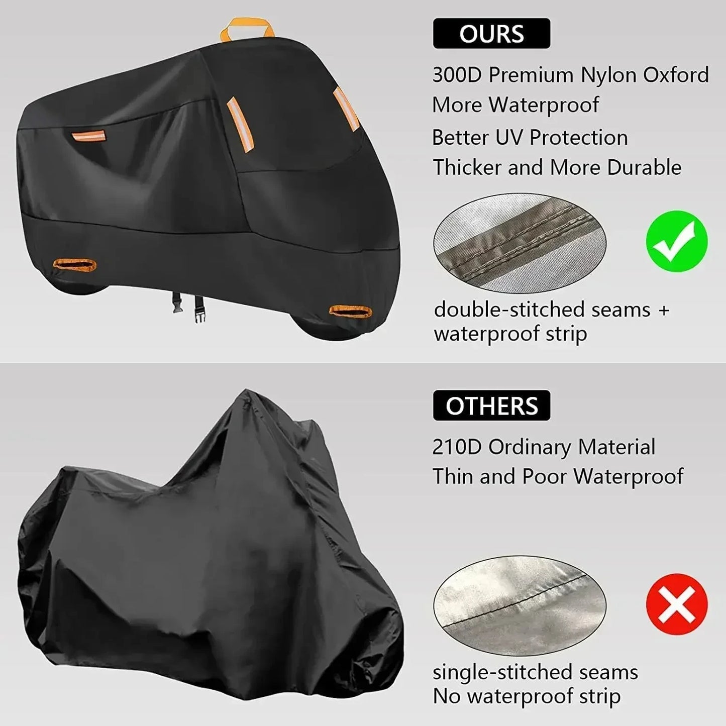 Waterproof Motorcycle Cover - All Season Silver Black Sun