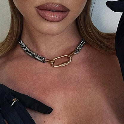Designer Jewelry Tarnish Free 18K Gold Plated Stainless Steel Two Tone Chunky Charm Necklace Cuban Chain Necklace