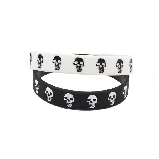 Stainless Steel Biker Ring - Casual Skull Silicone Rubber Wristband Sp