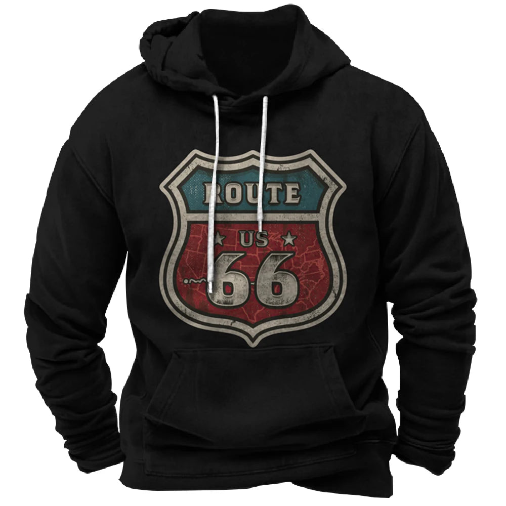 Alr™ Men's Vintage Route 66 3D Moto Print Hoodie