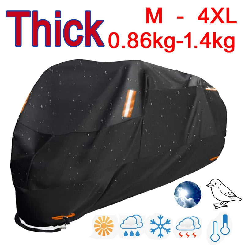 Waterproof Motorcycle Cover - Thick Covers Black Dust Rain