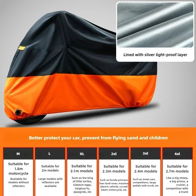 Waterproof Motorcycle Cover - Heavy Duty Universal Sun Rain Dust