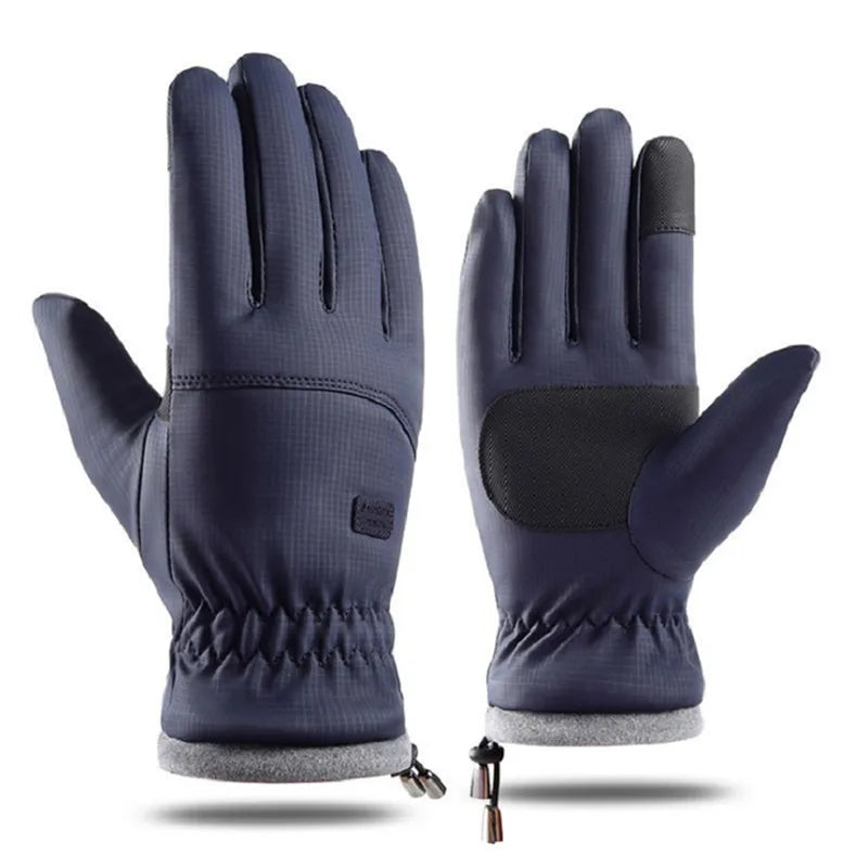 The ALR™ Winter Cold-proof Gloves are high-quality black men's gloves made from polyester, featuring touchscreen-compatible fingertips, adjustable wrist straps, and a front and back view.