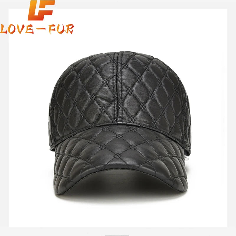 2025 Spring Genuine Sheepskin Leather 55-61CM Black Baseball Caps For Man Casual Street Gf Gorras Dad Hat
