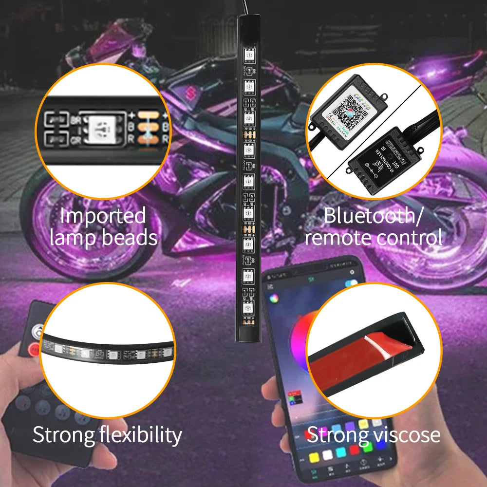 Motorcycle LED Lights - Underglow Strip Wireless RGB Remote