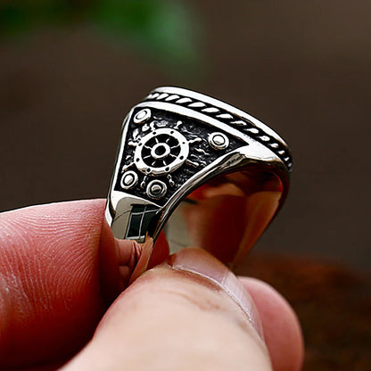 Stainless Steel Biker Ring - Vintage Double Knife Pirate Skull