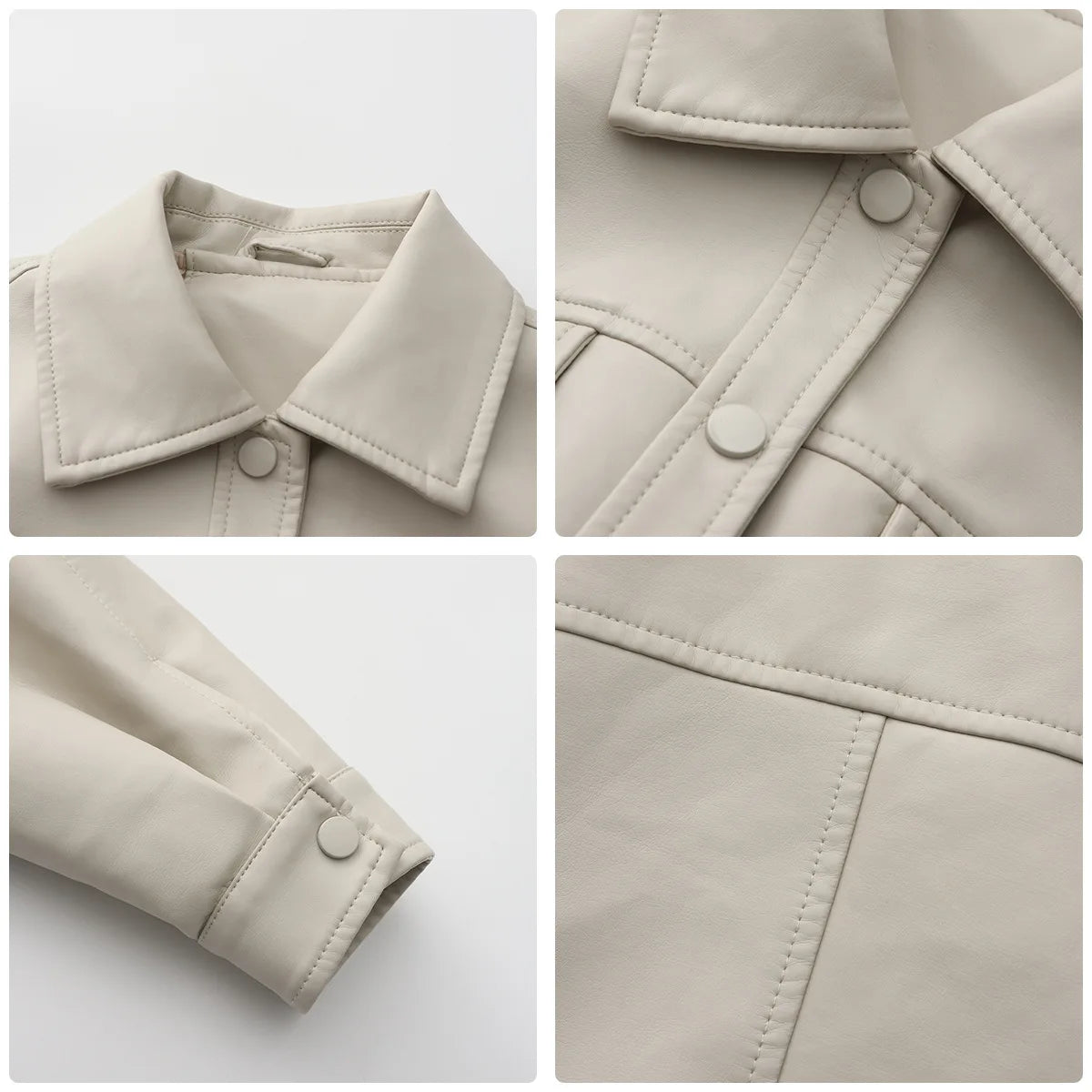 Alr™ Women's Short Leather Biker Jacket with Lapel and Two Pockets