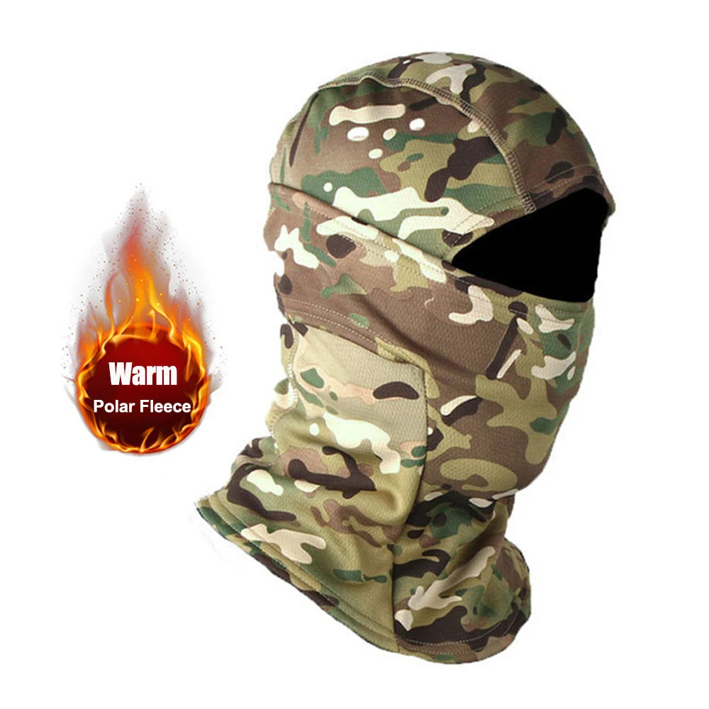 The ALR™ Winter Fleece Warm Camouflage Balaclava features a flame graphic and the text "Warm Polar Fleece," offering excellent cold resistance.