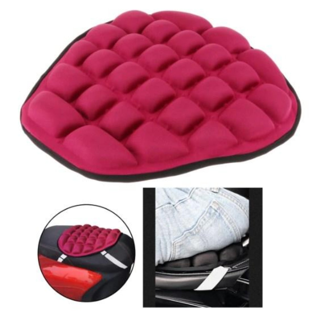 A pink and black Motorcycle Seat Cushion Pad with shock absorption for a motorcycle.