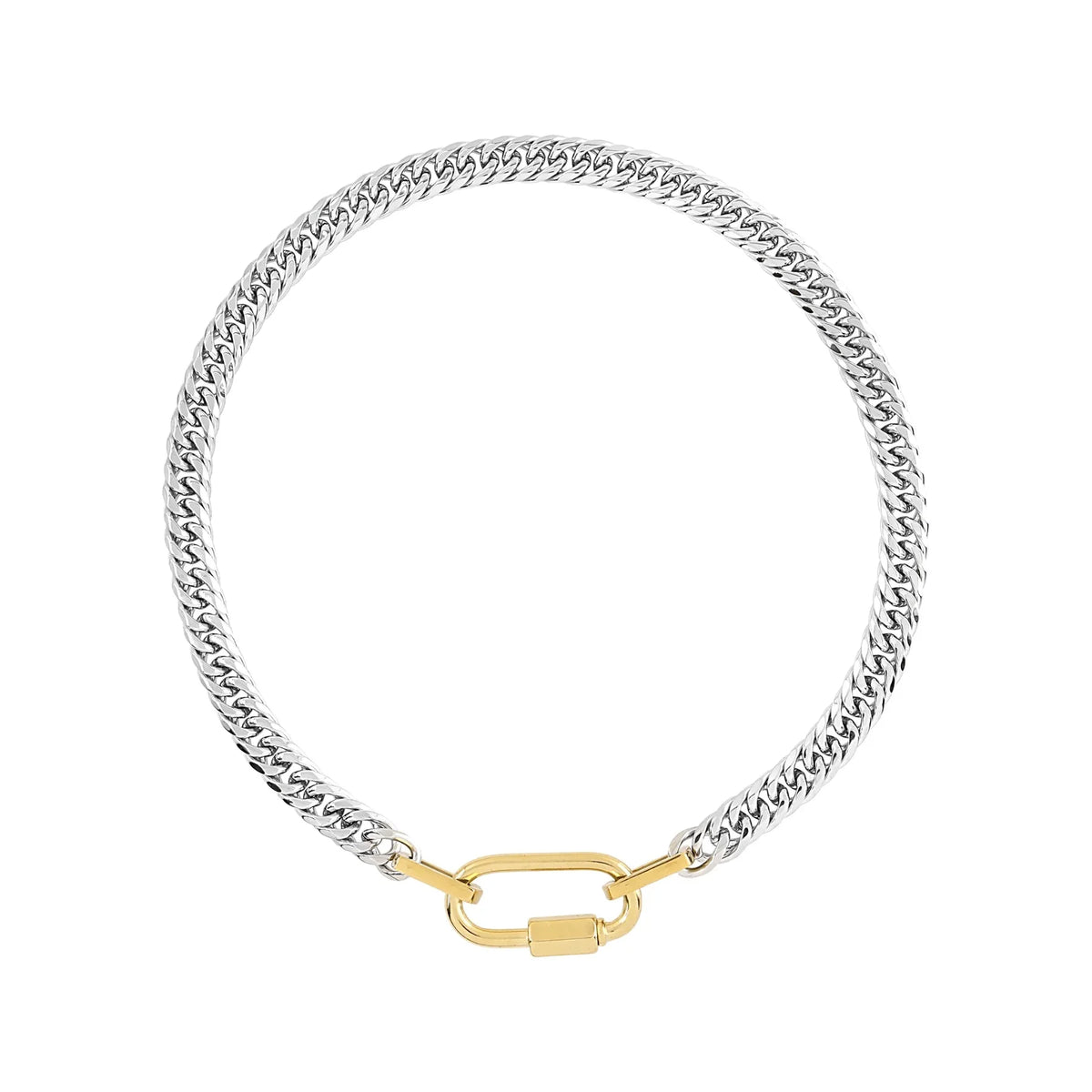 Designer Jewelry Tarnish Free 18K Gold Plated Stainless Steel Two Tone Chunky Charm Necklace Cuban Chain Necklace