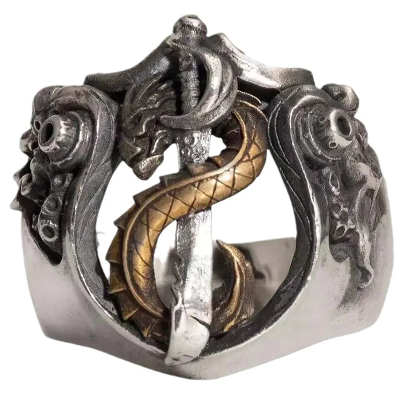 Personalized Index Finger Ring Male Jewelry Adjustable Fashion 925 Silver Ring For Men Snake Design Hollow Lines Accessories