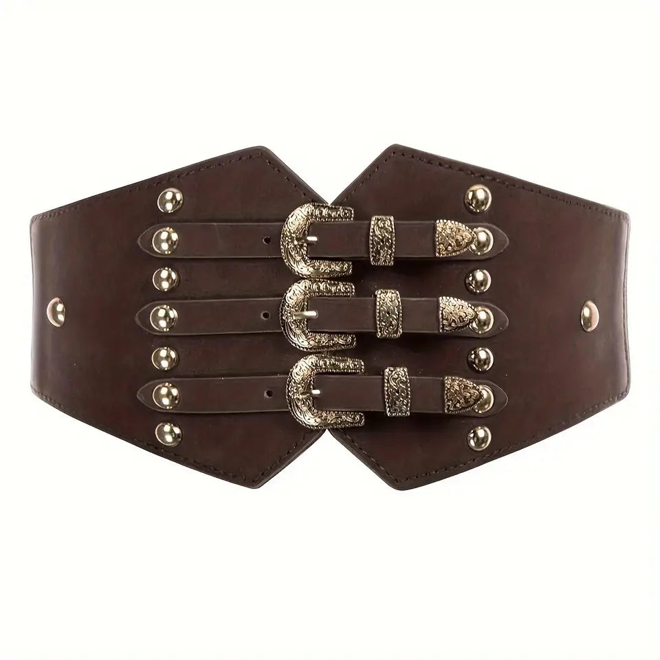 Triple Buckle Studded Corset Belt for women