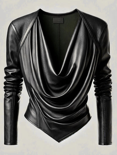 Alr™ Stylish Leather-Look V-Neck Blouse