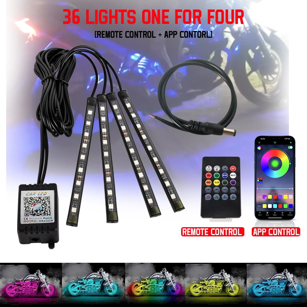 Motorcycle LED Lights - Underglow Strip Wireless RGB Remote