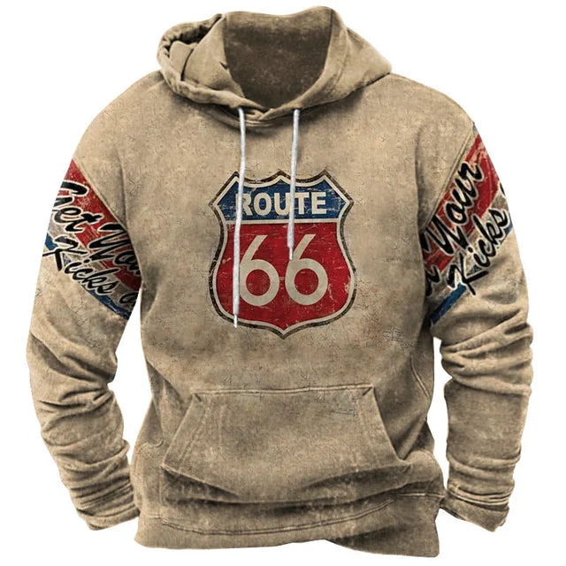 Alr™ Men's Vintage Route 66 3D Moto Print Hoodie