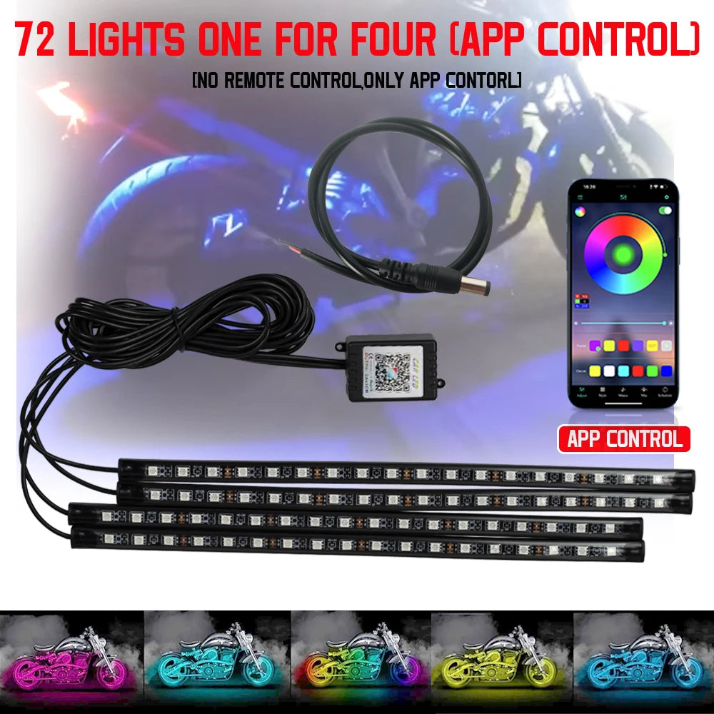 Motorcycle LED Lights - Underglow Strip Wireless RGB Remote