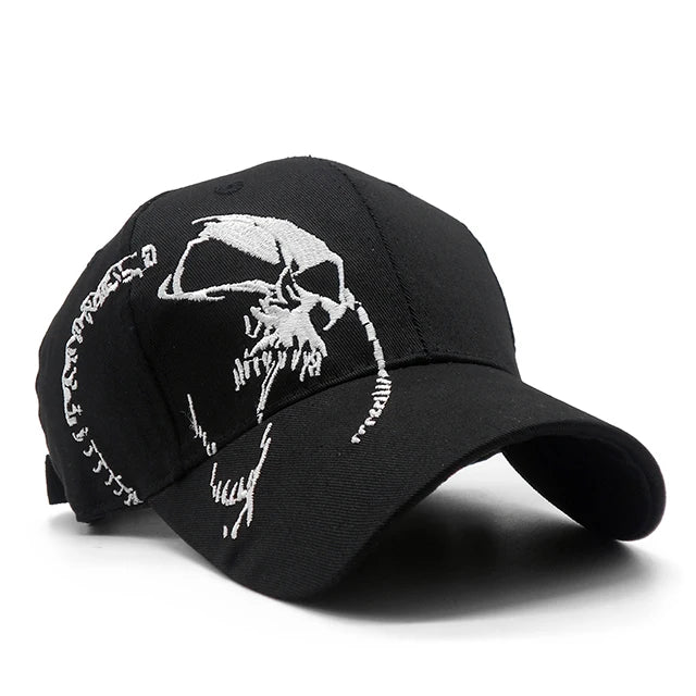 The ALR™ Embroidered Skull Cap features a bold white embroidered skull on both the front and side. Designed in black, it includes an adjustable strap for a perfect fit and provides excellent sun protection for outdoor adventures.