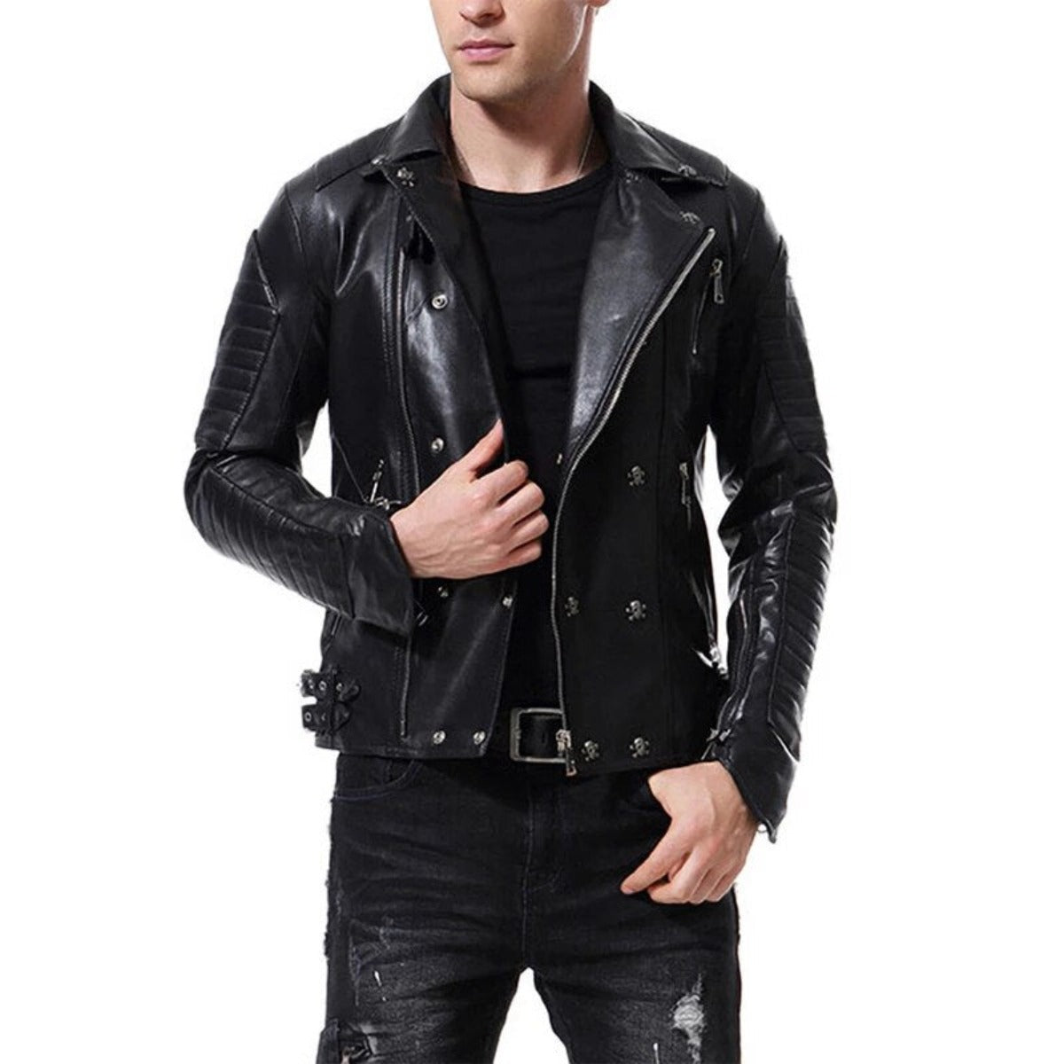 Men's Skull Punk Style Faux Leather Jacket