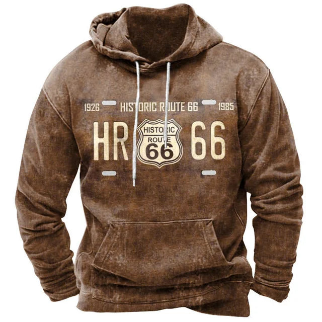 Alr™ Men's Vintage Route 66 3D Moto Print Hoodie