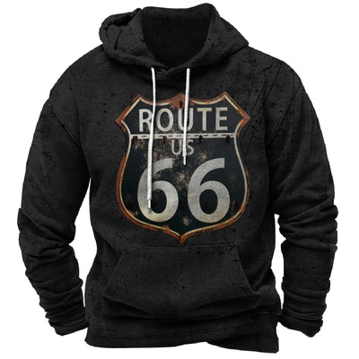 Alr™ Men's Vintage Route 66 3D Moto Print Hoodie