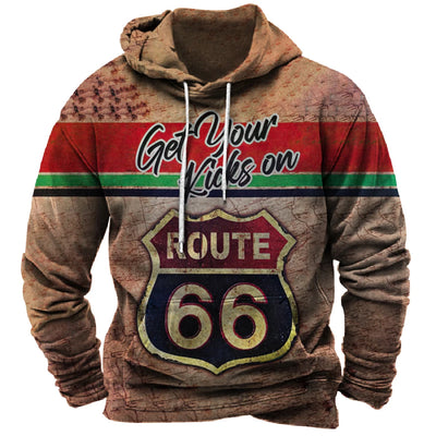 Alr™ Men's Vintage Route 66 3D Moto Print Hoodie