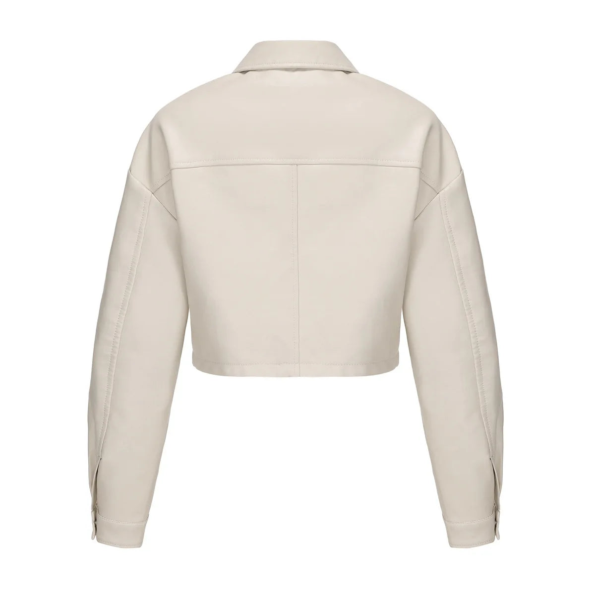 Alr™ Women's Short Leather Biker Jacket with Lapel and Two Pockets