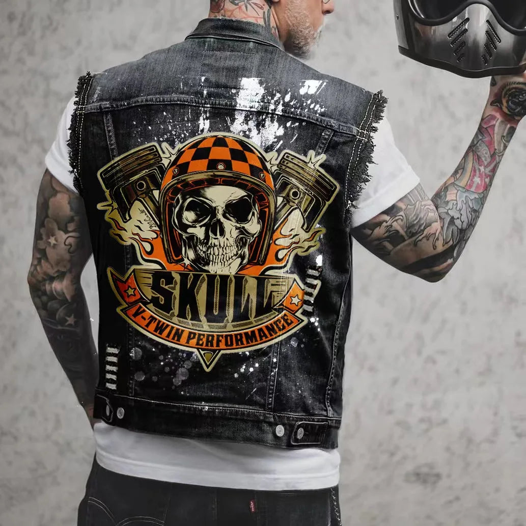 Alr™ Men's Denim Biker Motorcycle Vest, V-Twin Performance