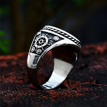 Stainless Steel Biker Ring - Vintage Double Knife Pirate Skull