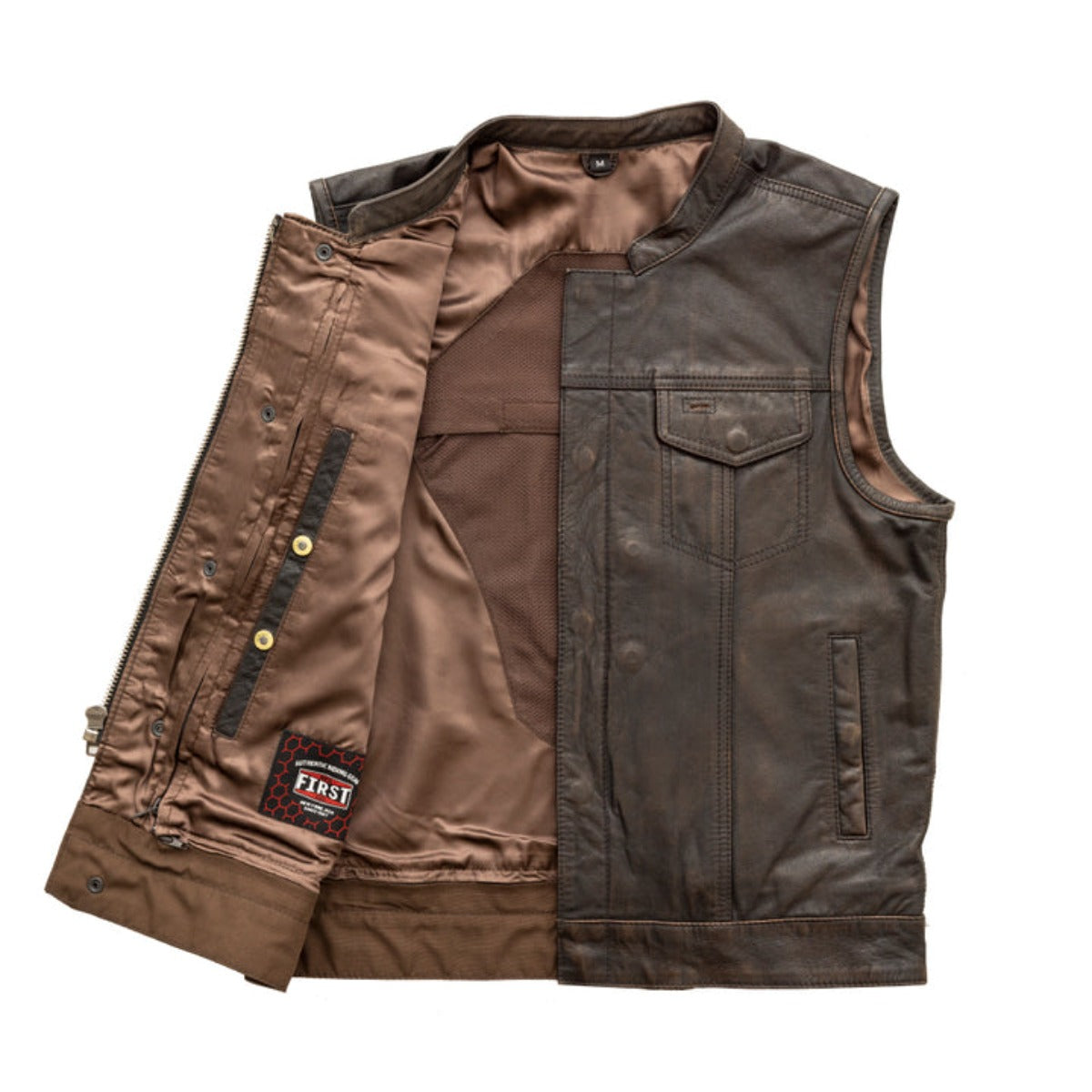 First Manufacturing Sharp Shooter - Men's Motorcycle Leather Vest. Black/Brown