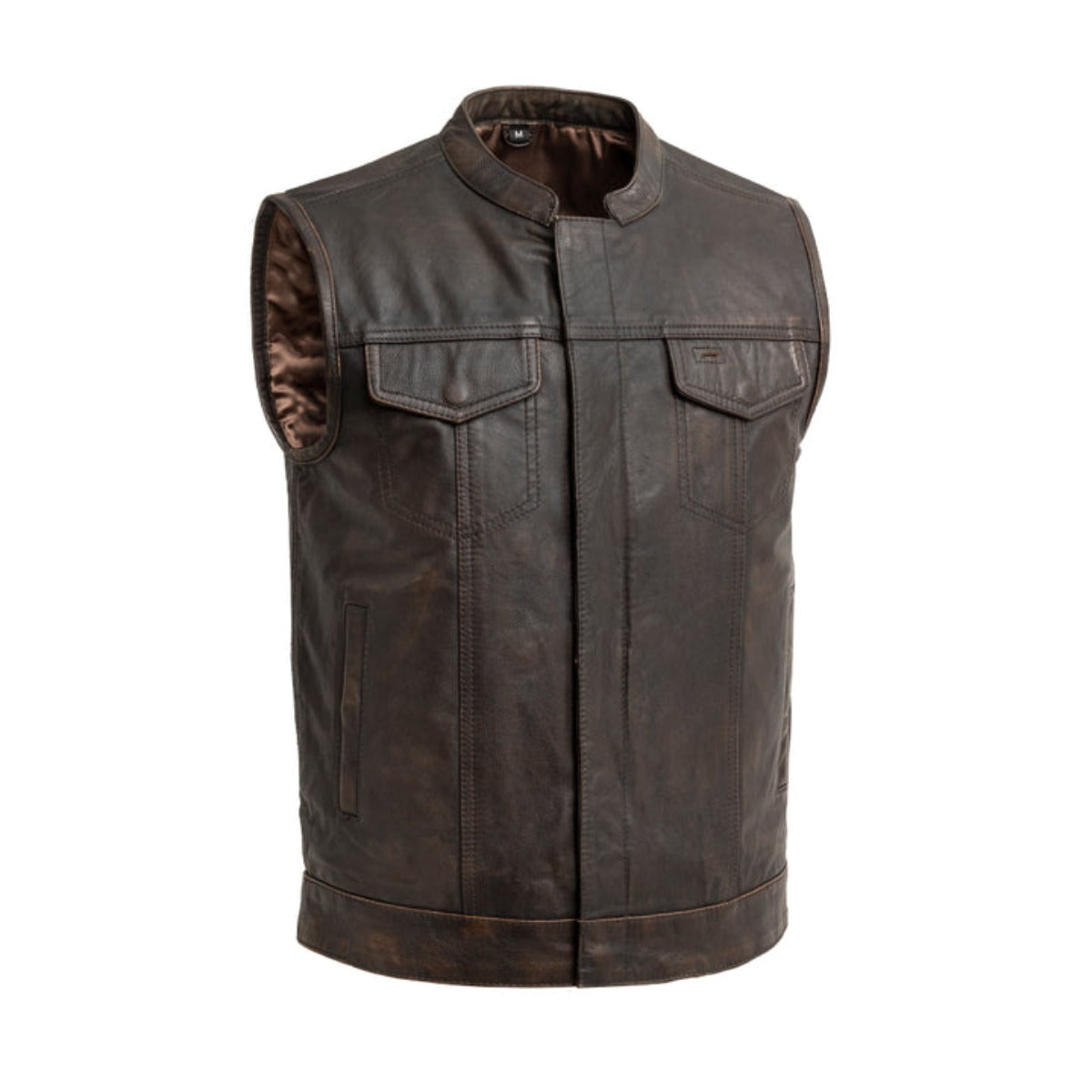 First Manufacturing Sharp Shooter - Men's Motorcycle Leather Vest. Black/Brown