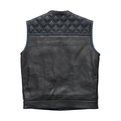 First Manufacturing Sinister - Men's Motorcycle Leather Vest, Black/Blue
