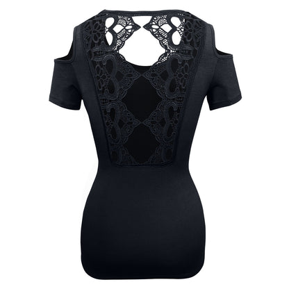 Ladies Half Sleeve Shirts Lace back and shoulder cutoffs