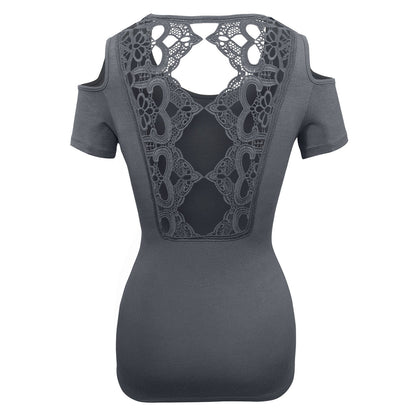 Ladies Half Sleeve Shirts Lace back and shoulder cutoffs