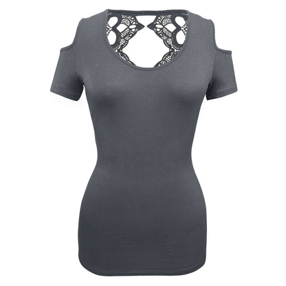 Ladies Half Sleeve Shirts Lace back and shoulder cutoffs