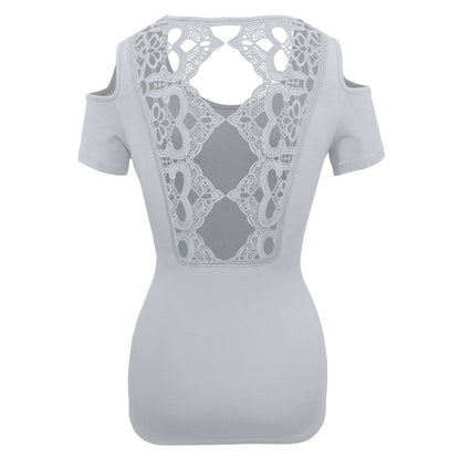 Ladies Half Sleeve Shirts Lace back and shoulder cutoffs