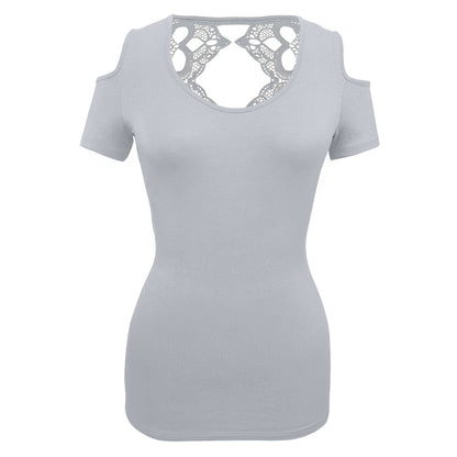 Ladies Half Sleeve Shirts Lace back and shoulder cutoffs