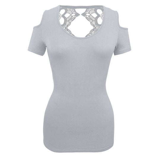 Ladies Half Sleeve Shirts Lace back and shoulder cutoffs