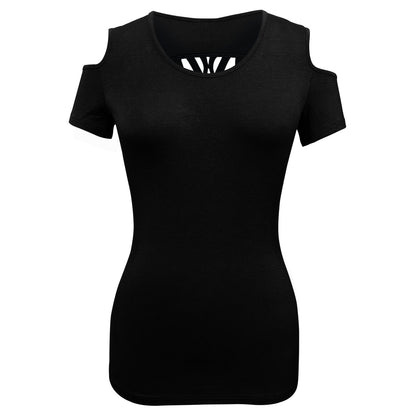 Ladies Half Sleeve Shoulder Cutoffs Shirts Sugar Skull Lace Design on back