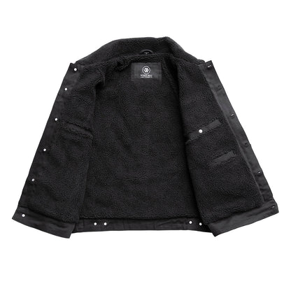 Cain Mens Faux Shearling Twill Jacket Men's Vegan Faux Suede Jacket FMCo
