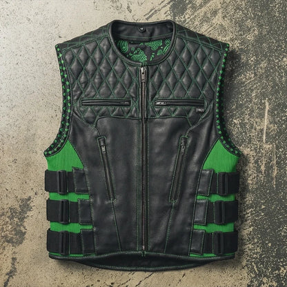 Tactical Emerald Men’s Motorcycle Leather Vest Men's Leather Vest Vests