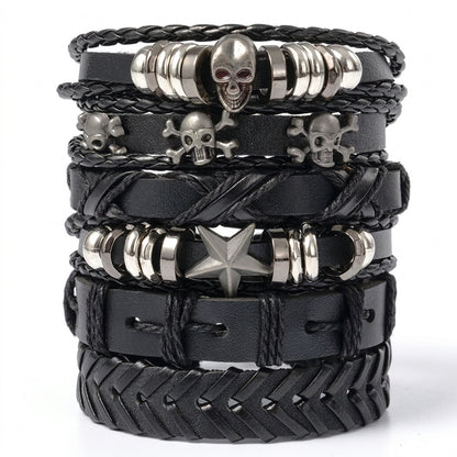Stainless Steel Biker Ring - Set Black Punk Skull & Star Shaped Alloy